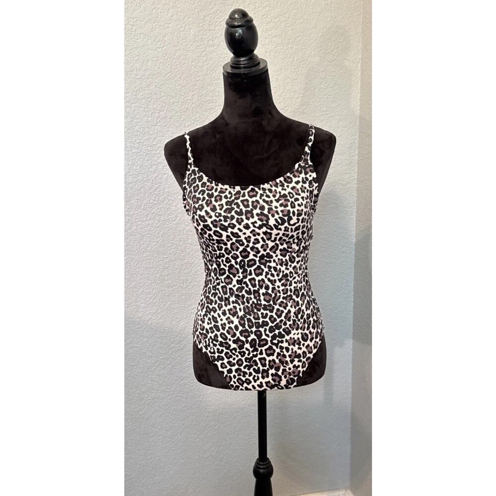 Aqua Green One Piece Swimsuit Cheetah Print Criss Cross‎ Back Strap Built In Bra
